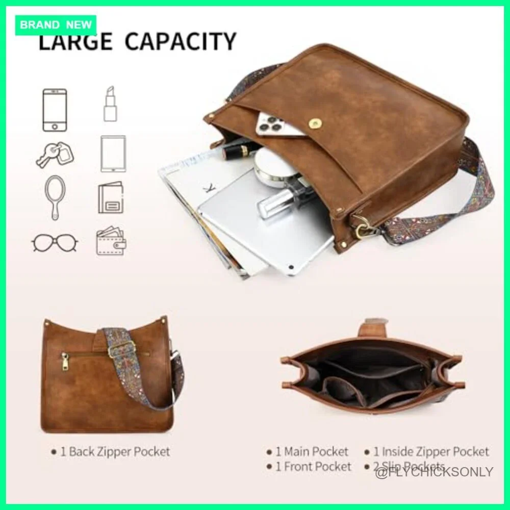 Vegan Leather Hobo Crossbody Bag with 2 Detachable Straps